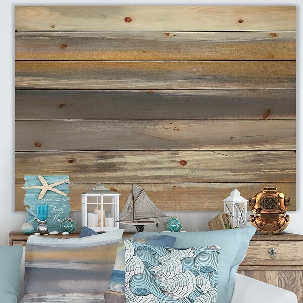 Designart 'Misty Grey Beach' Nautical & Coastal Print on Natural Pine Wood. Opens flyout.