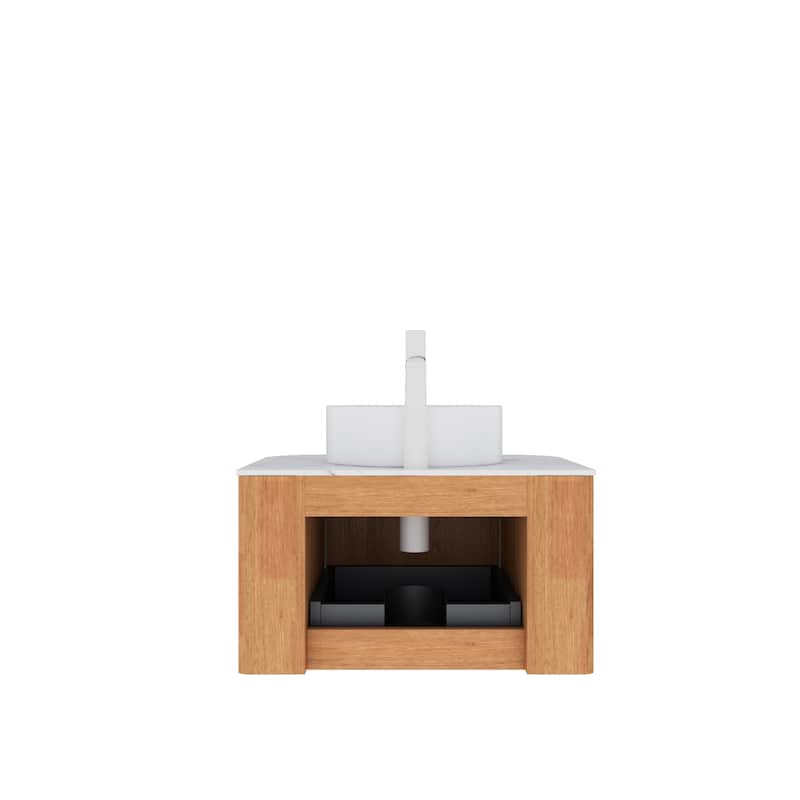 Walnut 24/30/36inch Bathroom Vanity with White Ceramic Vessel Sink, Wall Mounted Floating