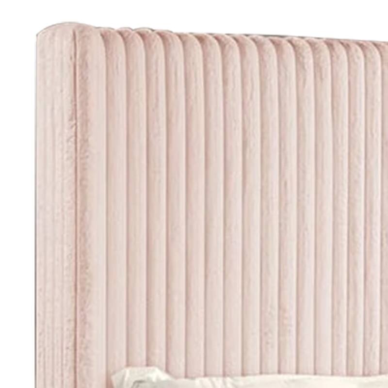 Wolo Full Size Bed, Pink Channel Tufted Fur Chenille Upholstery