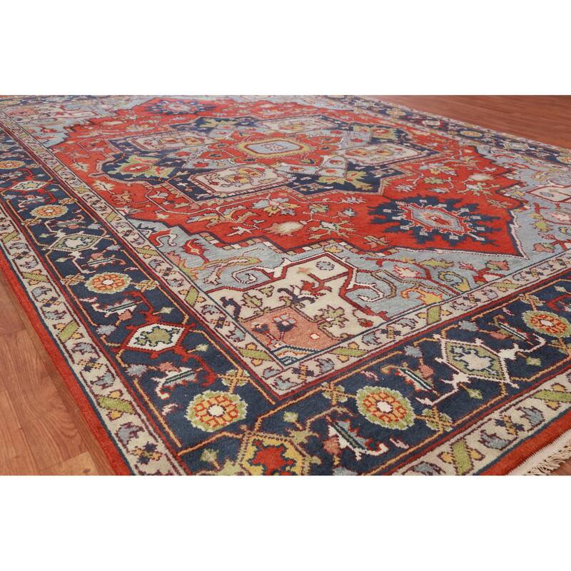Hand Knotted Oriental 100% Wool Carpet Traditional Medallion Oranges & Rust Heriz (serapi) Area Rug - 12' 2'' X 8' 11''
