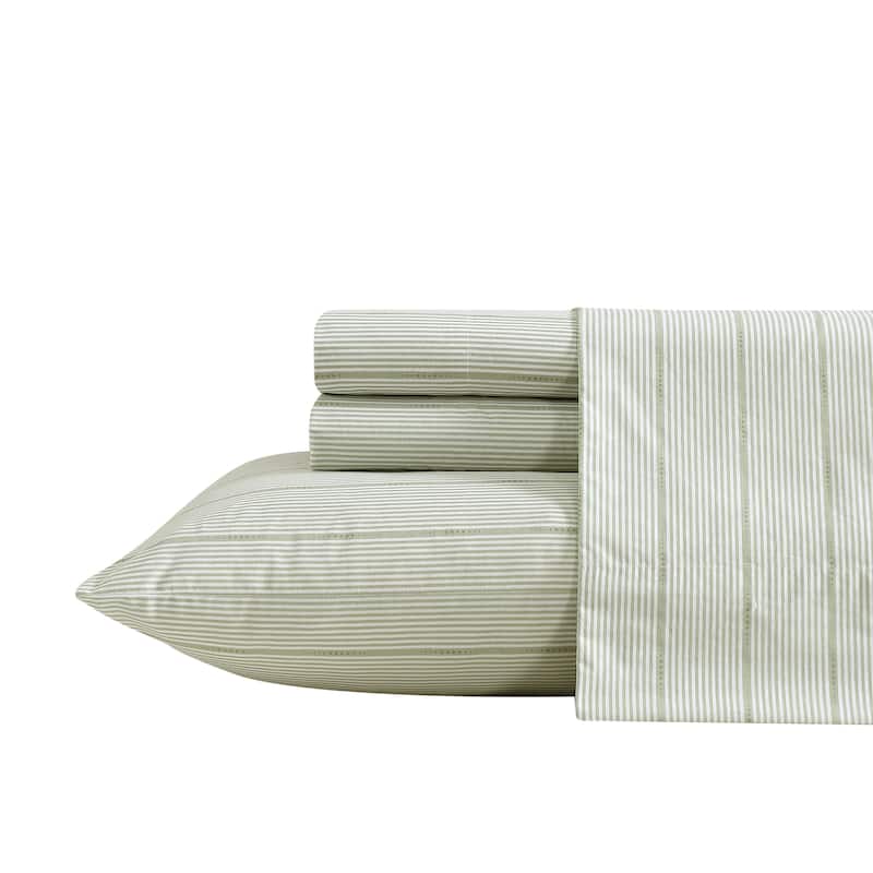 Nautica Cotton Percale Deep Pocket Bed Sheet Sets - Twin - Ellipse Stripe Green