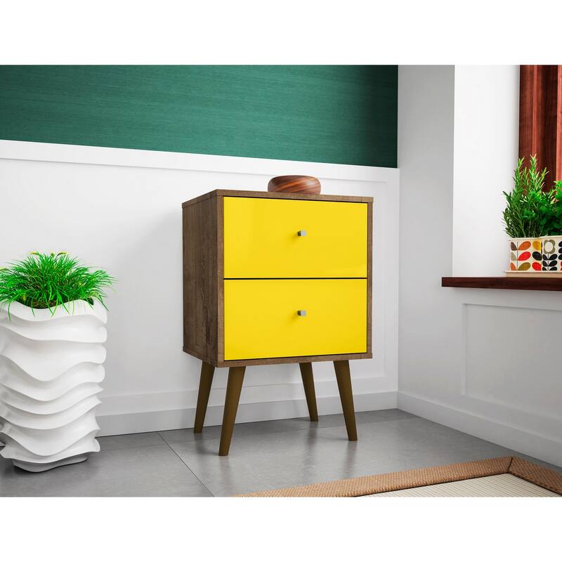 Modern 2-Drawer Nightstand in Rustic Brown and Yellow