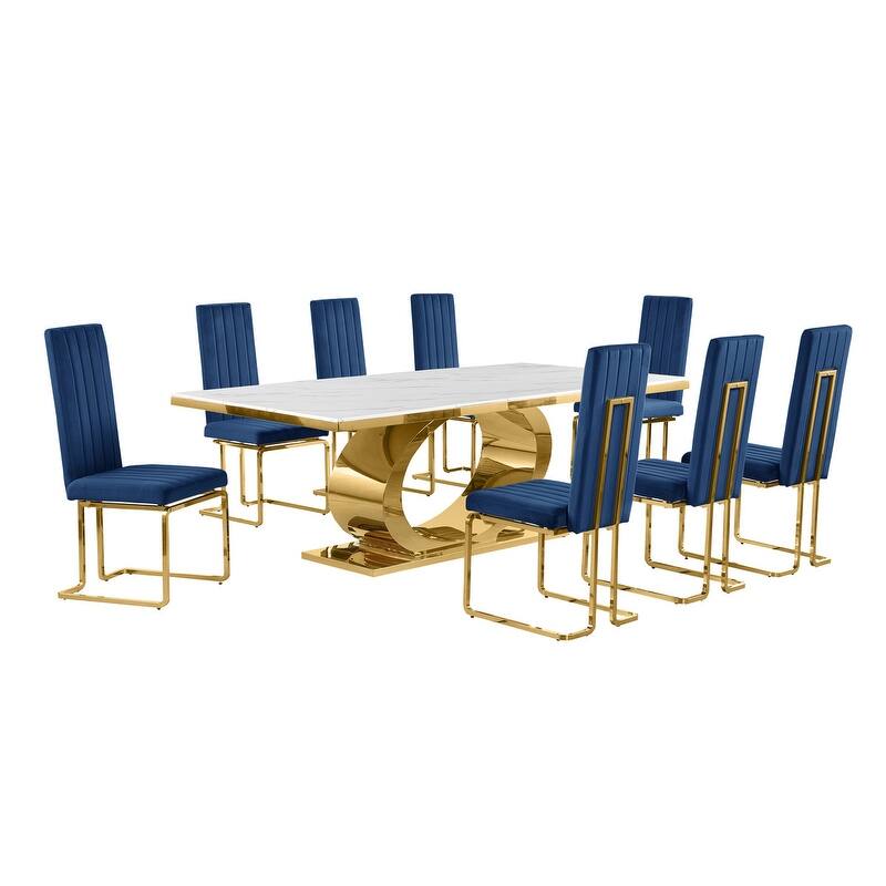Best Quality Furniture D432/3-SC340-7 Dining Set with 87" White Marble Top