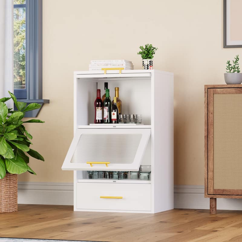 Freestanding Metal Display Storage Cabinet,Cupboard with Flip-up Acrylic Doors and Drawer
