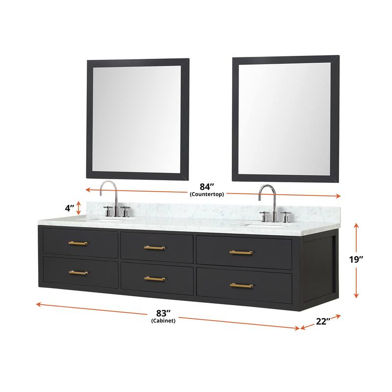 Lexora Castor Double Bath Vanity, Carrara Marble Top, Faucet Set, and Mirrors