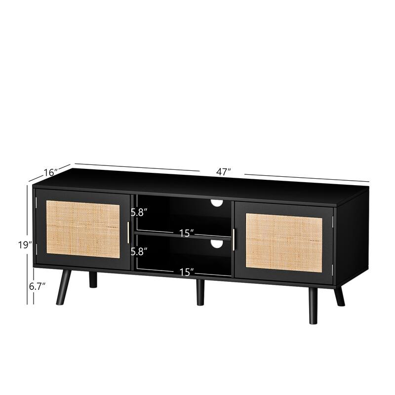 Anmytek Mid-Century Modern Wood Black TV Stand Media Console TV Entertainment Center for TVs up to 55" - 47 inches in width
