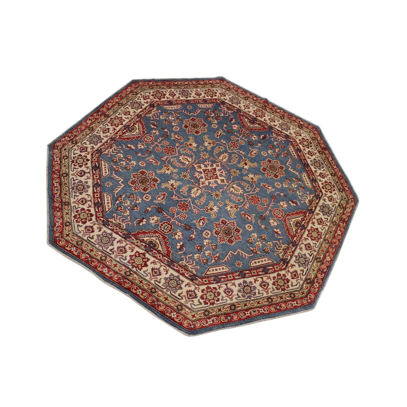 Rustic Kazak Evie Blue/Natural Wool Octagon - 7'8'' x 7'9''