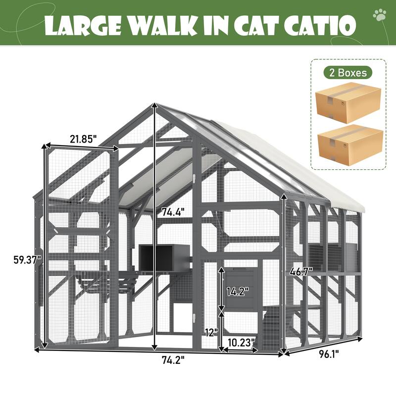 Anmytek Large Outdoor Cat Enclosure Wooden House with 7 Platforms