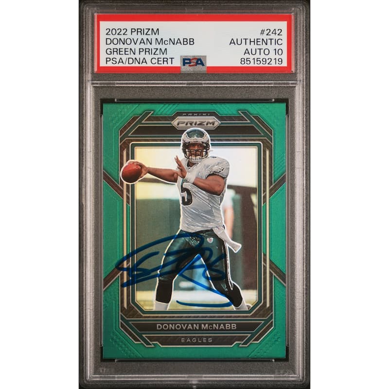 Donovan McNabb 2022 Panini Green Prizm Signed Card #242 Auto Graded PSA 10 59219 - 8'6" x 11'6"