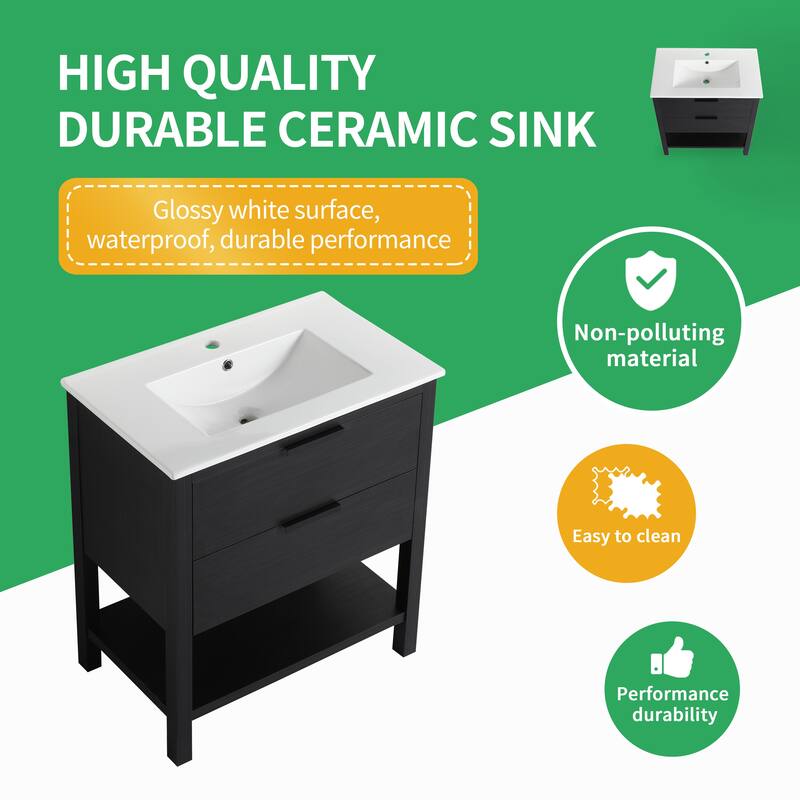 BNK 30/36 Inch Bathroom Vanity With Single Sink,Modern Bathroom Vanities With Soft Close Drawer And Shelf
