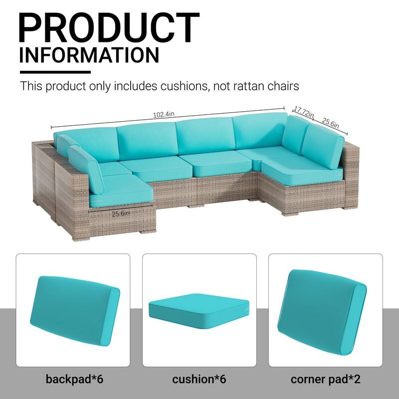 14-Piece Patio Furniture Sofa Cushions, 6-Seater Outdoor Cushion Set (Only Include Cusions，Not Sofa） - 25.6*25.6*4in