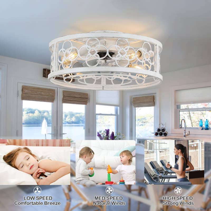 Bella Depot 20" Farmhouse Flush Mount Ceiling Fan, 3-Speed Reversible Caged Ceiling Fan with Light with Remote Control