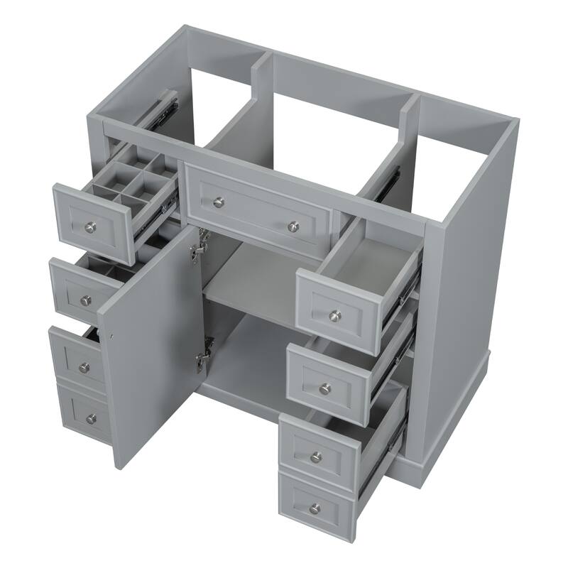 36 Inch Bathroom Vanity Base without Sink, Bathroom Storage Cabinet with 6 Drawers and Cabinet Storage