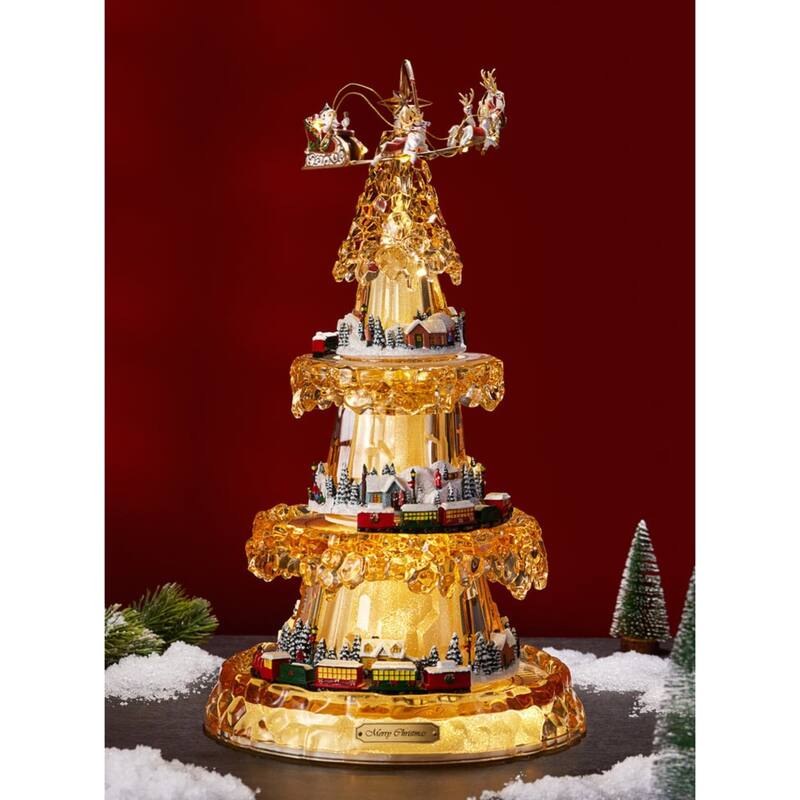 LED Three-Tier Christmas Tree Village Tabletop Decorations 19" Gold