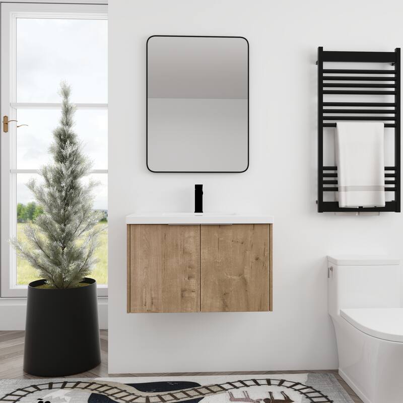 BNK 24"/30"/36" Single Sink Bathroom Vanity with Soft Close Door, Modern Floating Vanity - 29.5"Wx18.1"Dx19.3"H - Imitative Oak