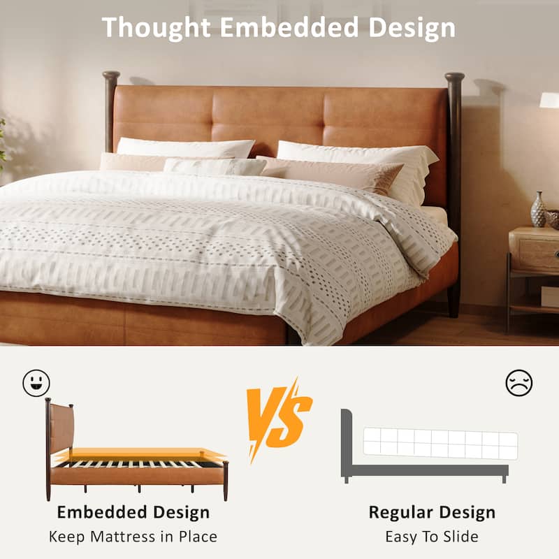 Christopher Knight Home - Sagemont PU Leather Upholstered Platform Bed with Tufted Headboard & Solid Wood Legs