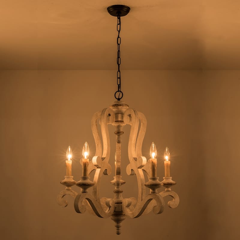 Bella Depot 5-Light Vintage Distressed Wood Pendant Light, Retro French Country Chandelier