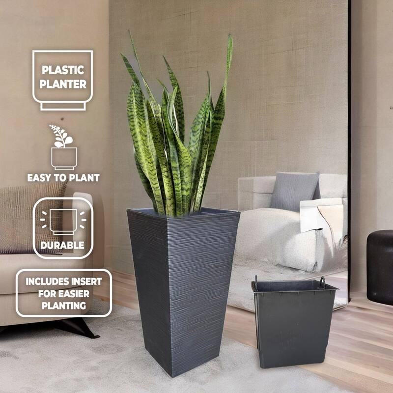 Lamela 22.4 in H Rectangular Plastic Modern Style Finezja Planter w/Removable Insert Shelf, Porch Planters, Flower Pot