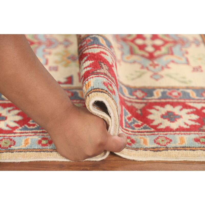 Geometric Yellow Kazak Accent Rug Handmade Traditional Wool Carpet - 2'8" x 4'0"