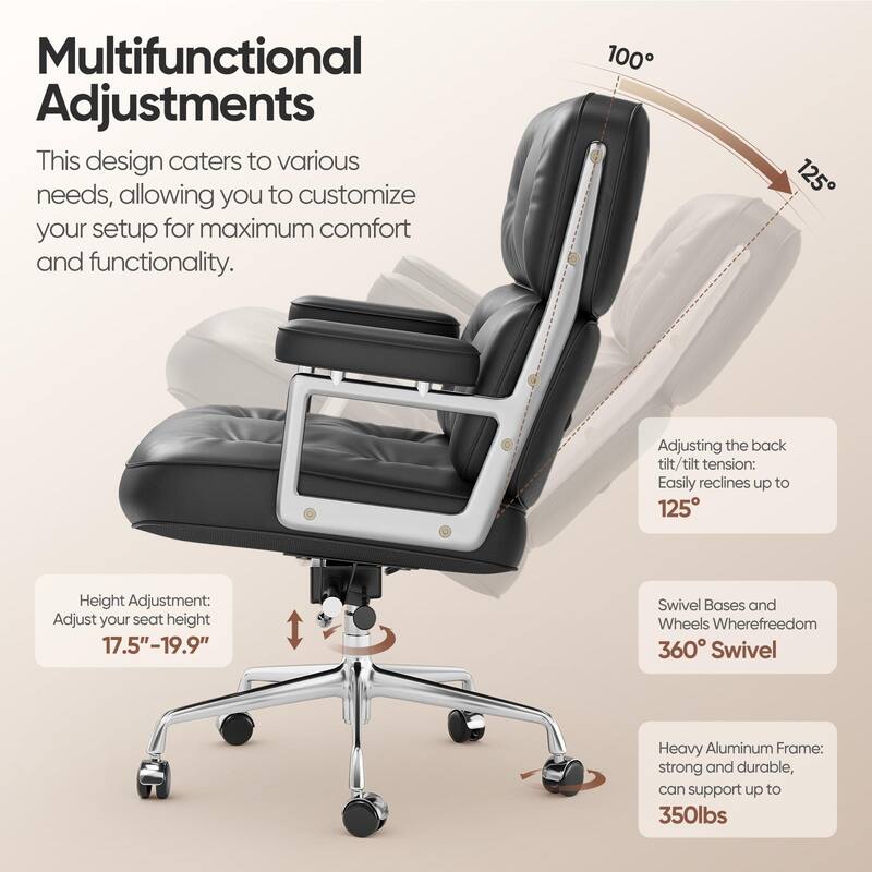 Black Mid-Back Executive Office Chair With Aluminum Alloy Frame