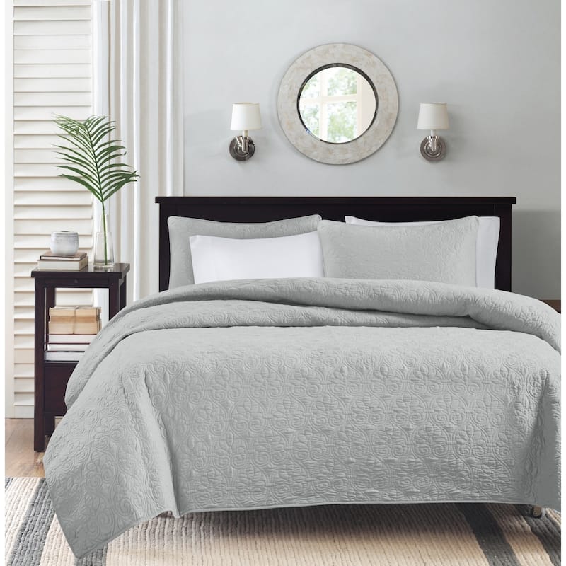 Madison Park Mansfield Reversible Quilt Set - Grey - Queen