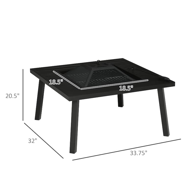 Outsunny 34" x 32" Outdoor Fire Pit, Portable Wood Burning Firepit Table, Barbecue Grill with Spark Screen, Poker