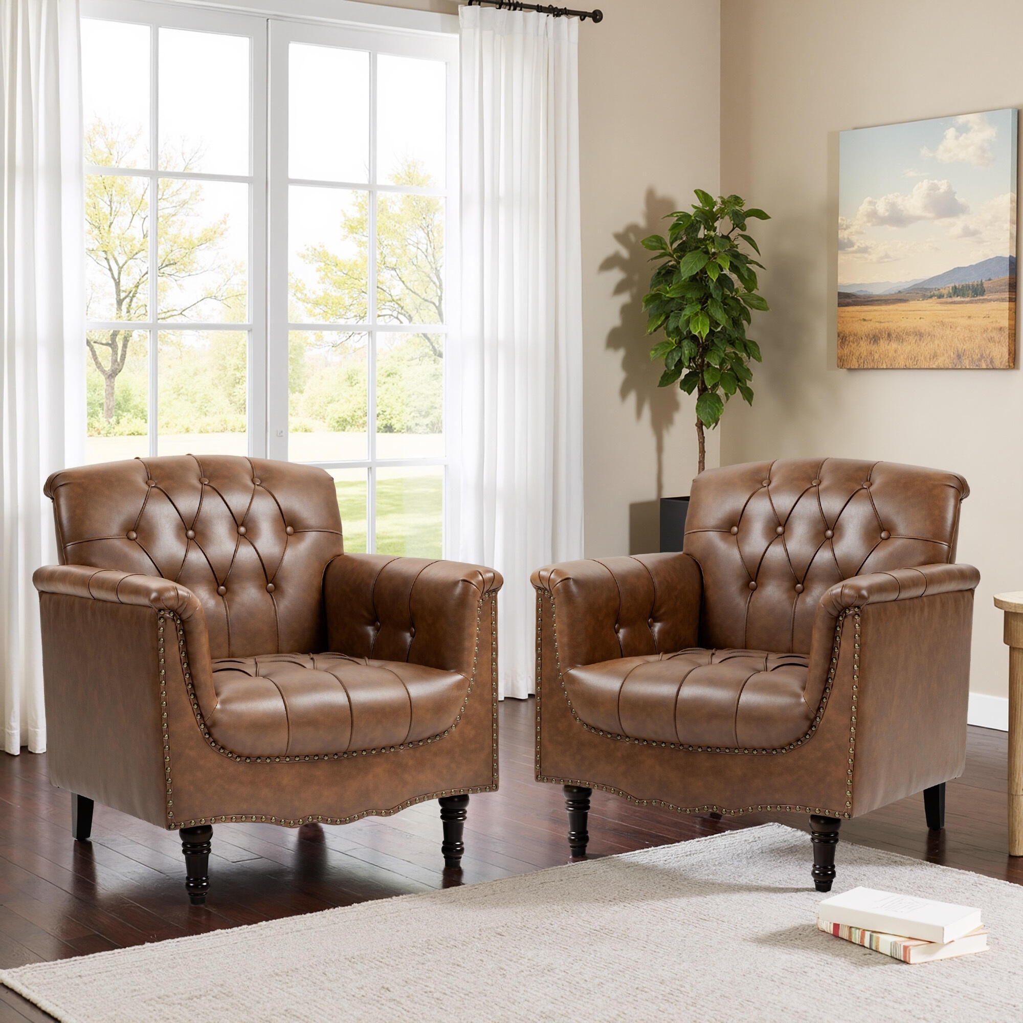 31" W Tufted Vegan Leather Accent Chairs for Living Room Set of 2