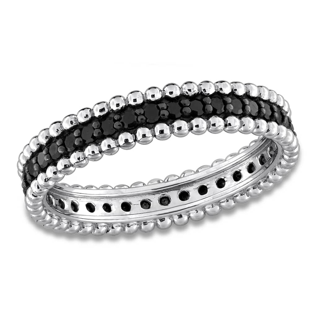 Miadora 5/8ct TW Black Diamond Beaded Eternity Ring in 14k White Gold
