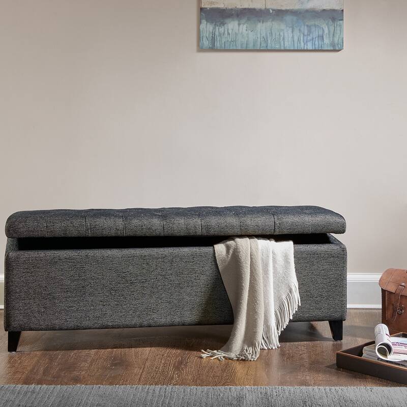 Stylish Mid-Century Modern Upholstered Tufted Storage Bench - Perfect for Versatile Spaces - Charcoal1