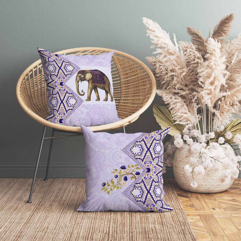 Floraphant Faux Suede Reversible Throw Pillow Lavender and PaleYellow