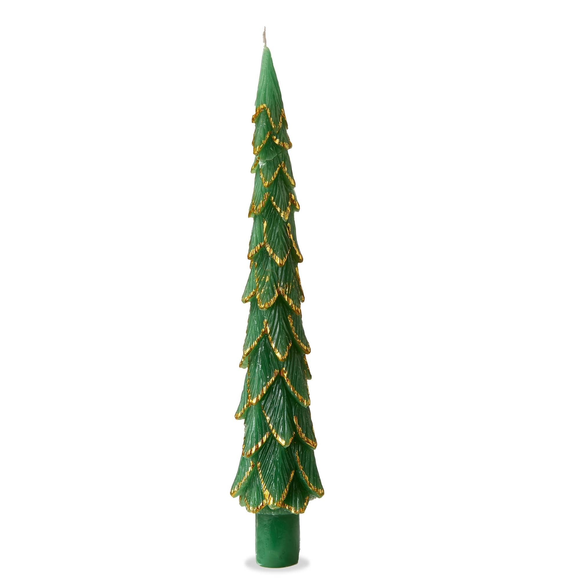 Gilded Pine Tree Taper Candle S/2 Green