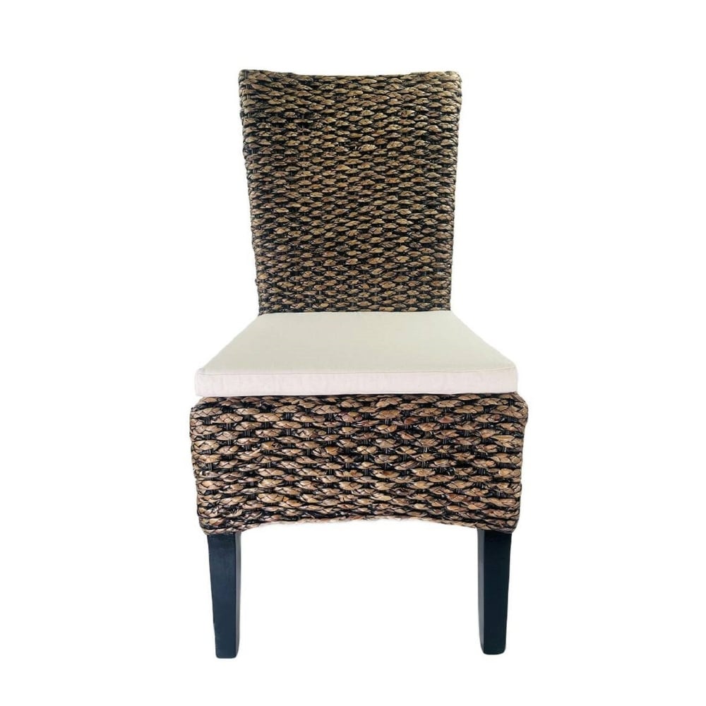 Water Hyacinth Dining Chair Pair with Cushion Dark Stain - 22