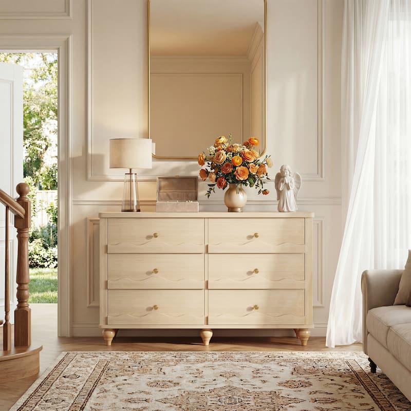 Narill Wave-Inspired 6-Drawer Dresser Closet Organizer, 43-In Chest of Drawers TV Stand