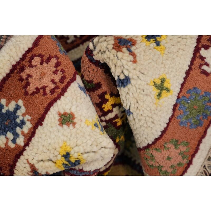Hand Knotted Oriental 100% Wool Carpet Traditional Geometric Beige & Ivories Kazak Area Rug - 5' 11'' X 3' 10''