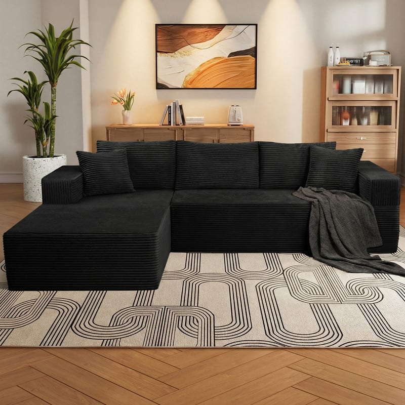 WINSOON 106" W Plush Modular Sectional Sofa with Pillows - Black - Left Facing