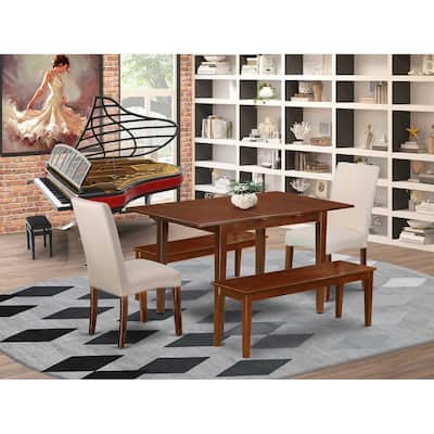 Rectangle Dining Set 7Pc Table & Chairs - Cream Linen Fabric, Mahogany Legs - Home Dining Room Furniture