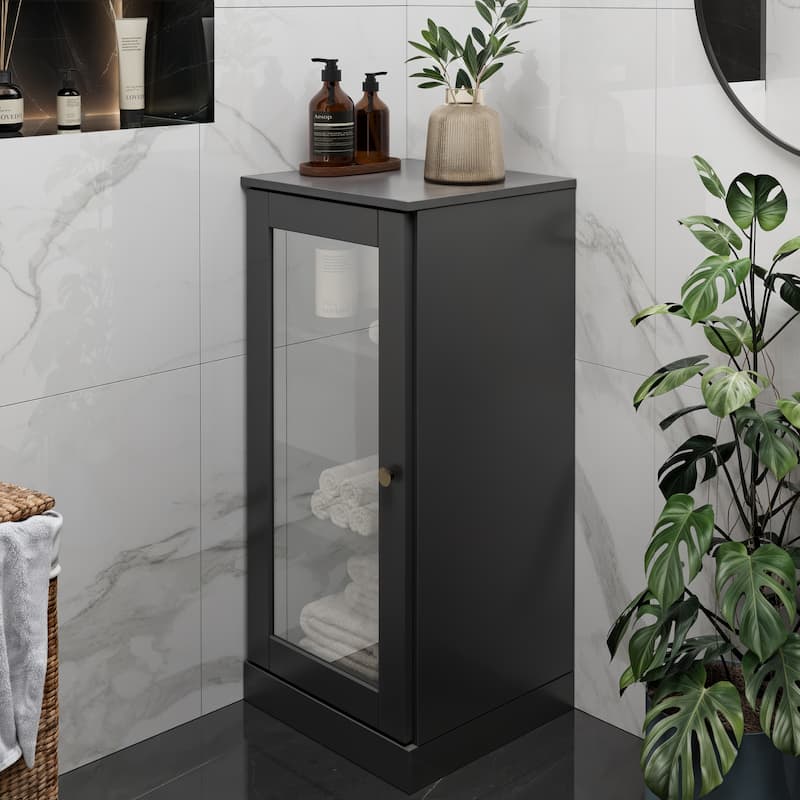 100% Solid Wood 16.5" Bathroom Cabinet with Optional Doors by Palace Imports - Black - Clear Glass