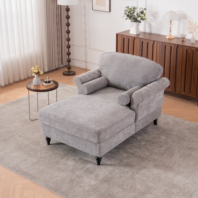 Anmytek Oversized Chenille Chaise Lounge Sofa Bed - Wide Seat Lazy Sleeper Reading Armchair