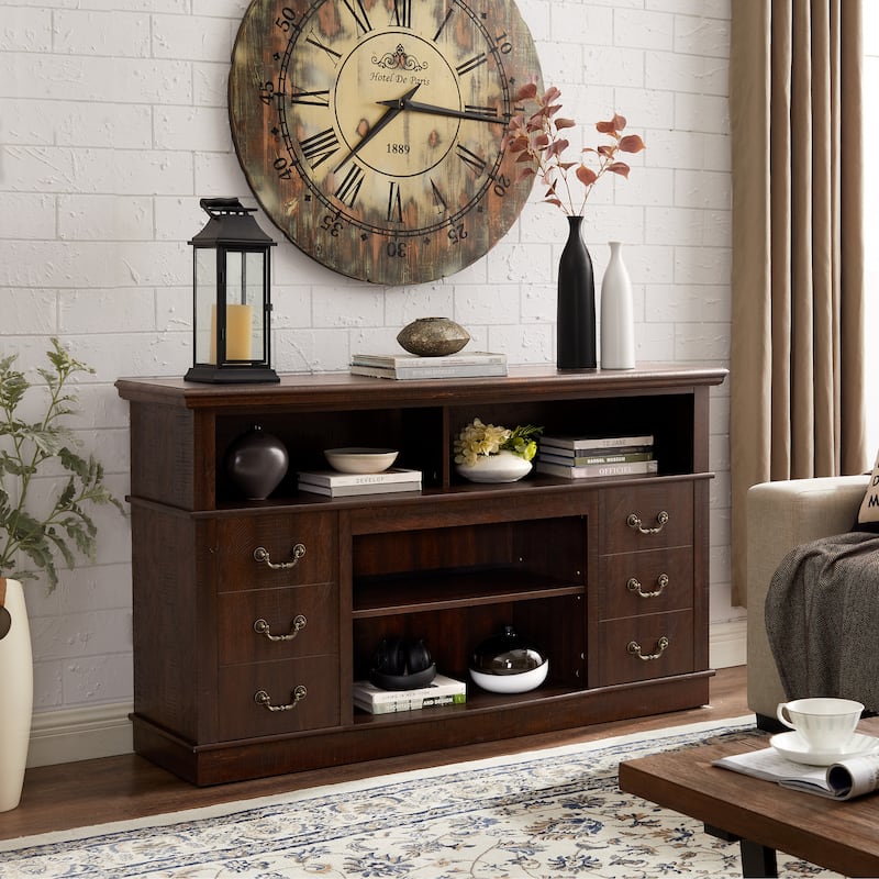 GDFStudio - Alveron 60" Wood and Metal TV Stand with Farmhouse Storage Design