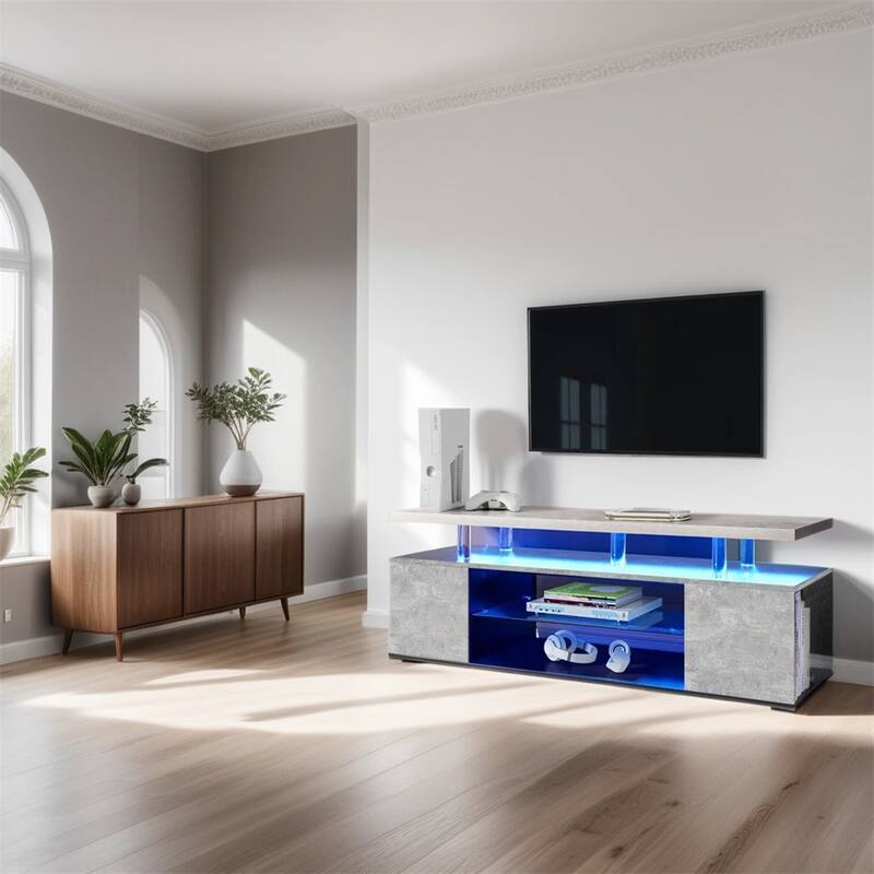 LED Storage Entertainment Center with Side Cabinet - 64 inches in width