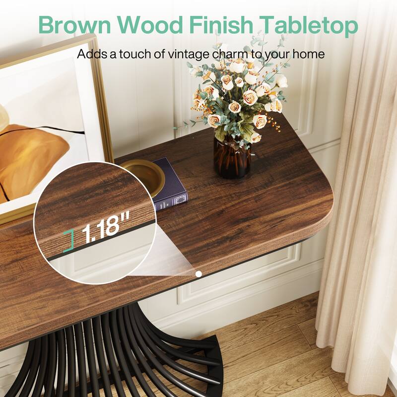 39-Inch Industrial Console Entryway Table Small Sofa Accent Table with Geometric Metal Base - 39.37" (L) x 11.8" (D)