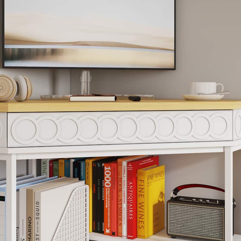 360° Rotating Corner Desk with Pull-Out Keyboard Tray – Small Space L-Shaped Computer Desk White & Oak