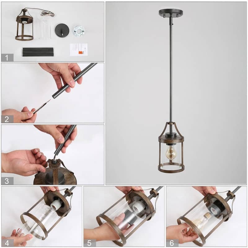 Modern Farmhouse 1-Light Pendant Light with Glass Shade for Dining Room - W6"xH10"