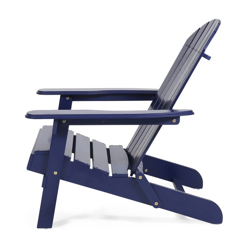 Libo Outdoor Adirondack Chair, Blue Acacia Wood Frame, Slat Panels