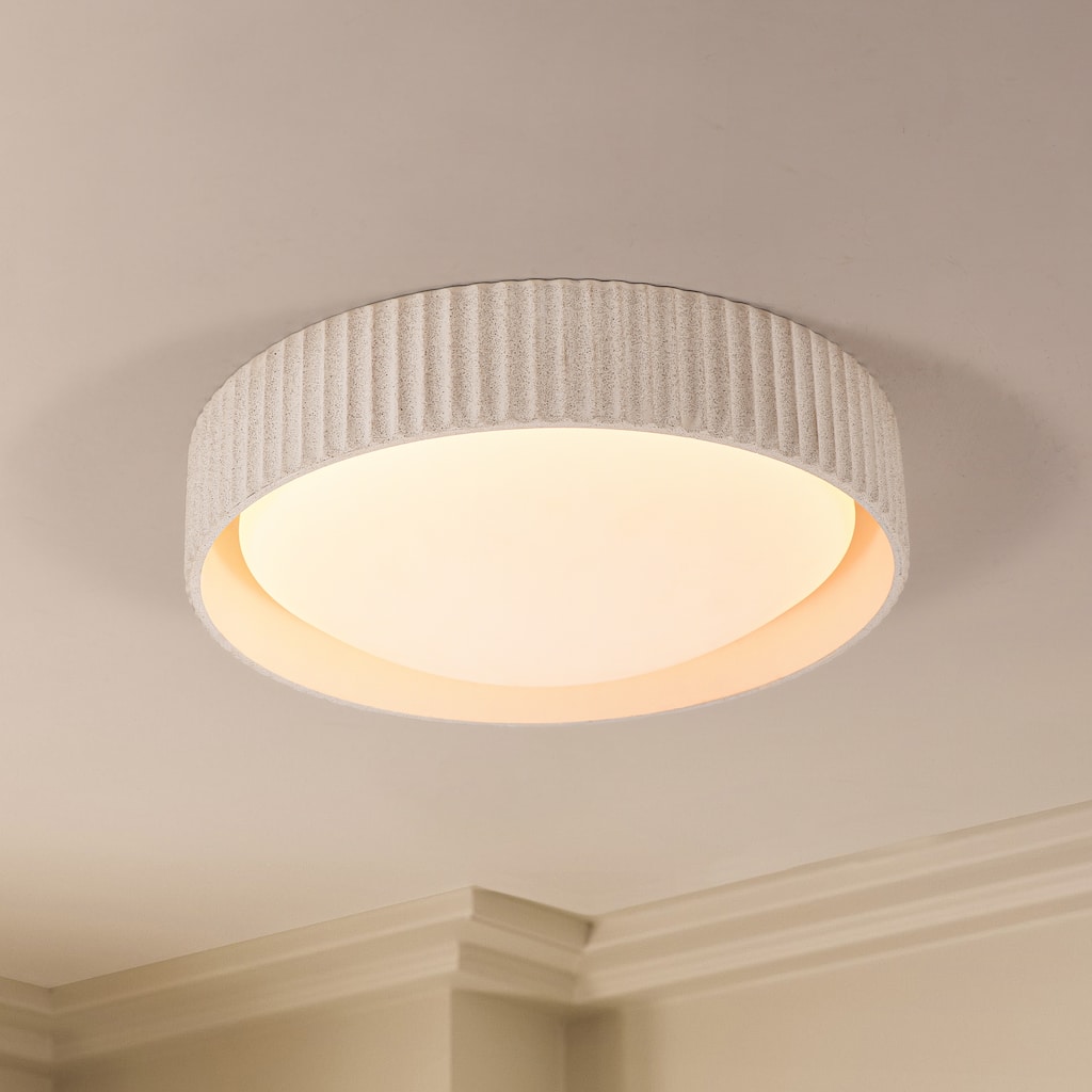 15W Modern Beige Cement LED Flush Mount Ceiling Light, Minimalist Textured Design for Bedroom & Bathroom - 1 Light