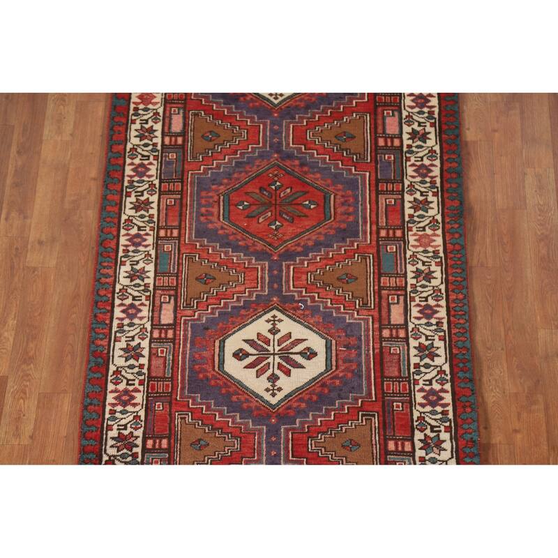 Ardebil Persian Vintage Runner Rug Handmade Wool Carpet - 3'4"x 10'6"