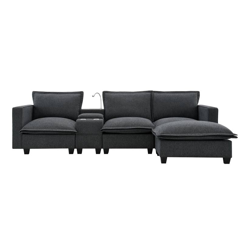 Cloud Sectional Sofa wConsole, USB, Reading Light, Cup Holder, Ottoman