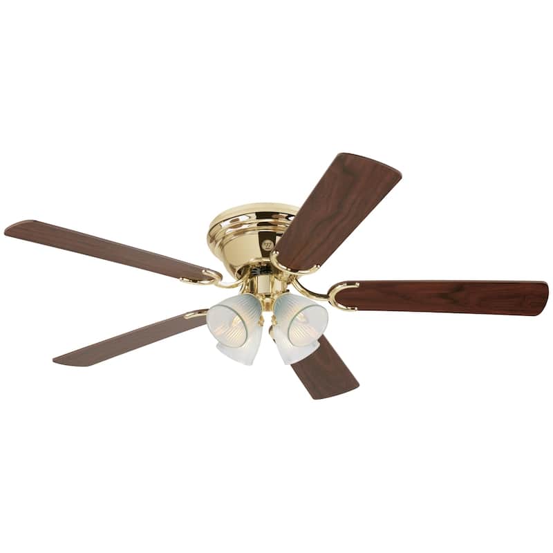 Westinghouse Lighting Contempra IV 52-Inch 5-Blade Indoor Ceiling Fan with Dimmable LED Light and Frosted Ribbed Glass - Polished Brass