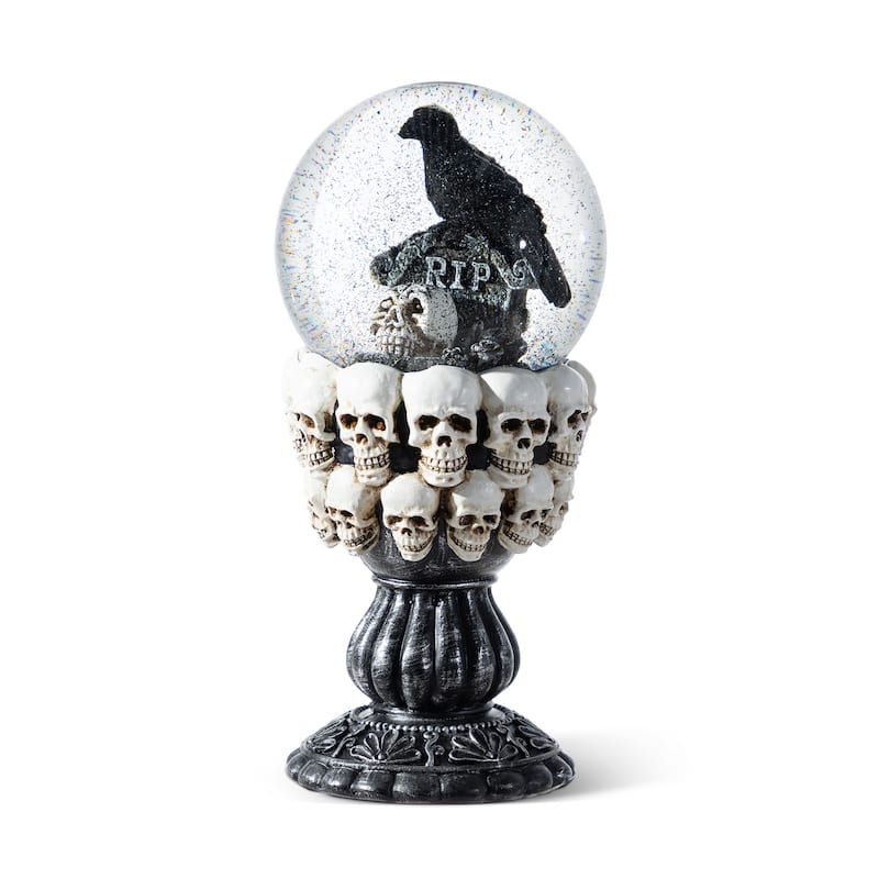 Glitzhome 100mm 7.25''H Halloween Resin Stacked Skull Waterglobe