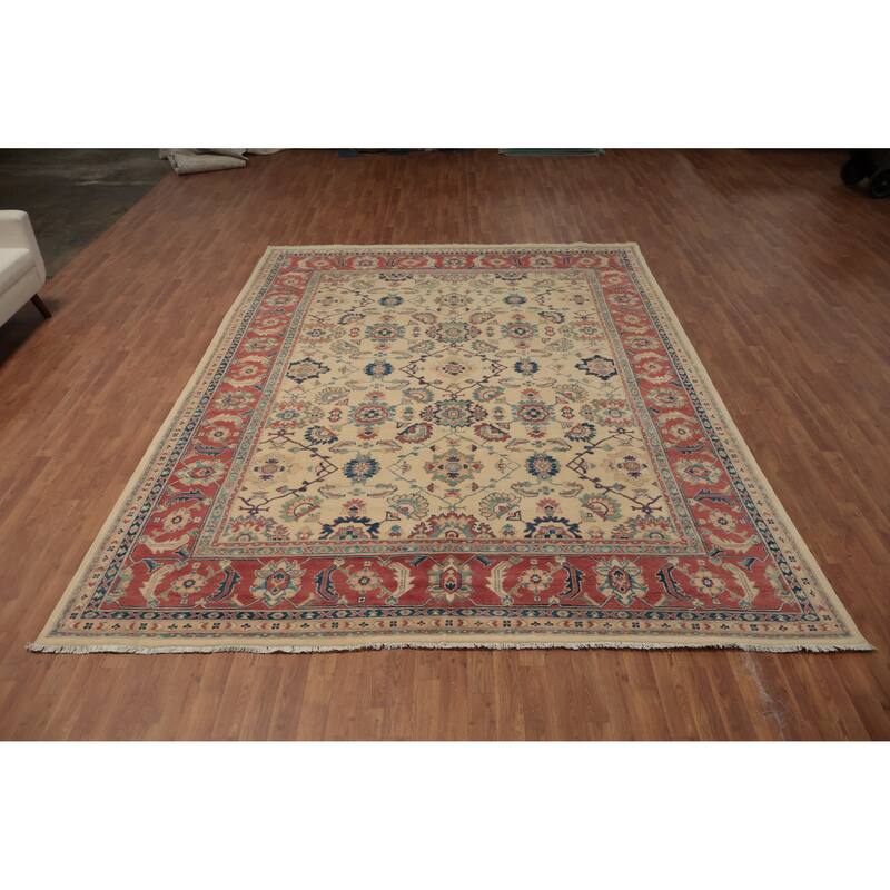 Hand Knotted Oriental 100% Wool Carpet Traditional Floral Beige & Ivories Kazak Area Rug - 11' 11'' X 8' 10''